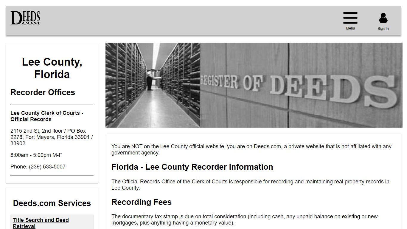 Lee County Recorder Information Florida - Deeds.com